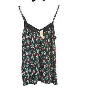 Victorias Secret XS Black Floral Lace Trim Camisole NWT Modal Sleep Top Only '11